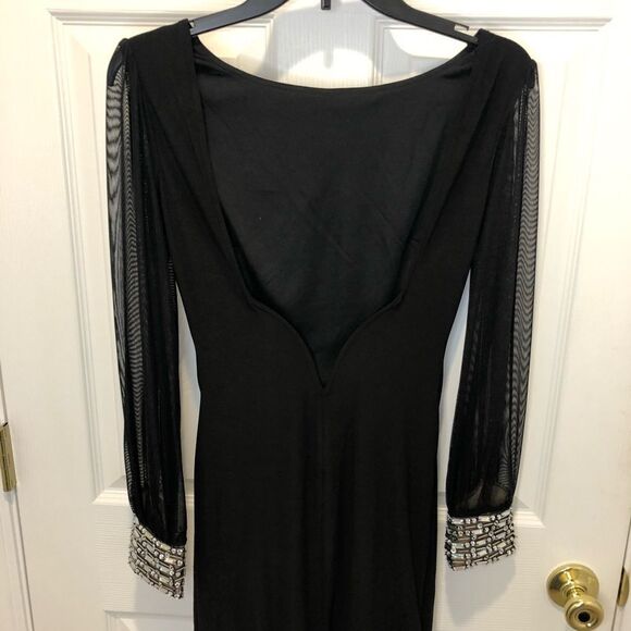 Jodi Kristopher black mini dress with long sheer sleeves and rhinestone cuffs - Picture 9 of 16